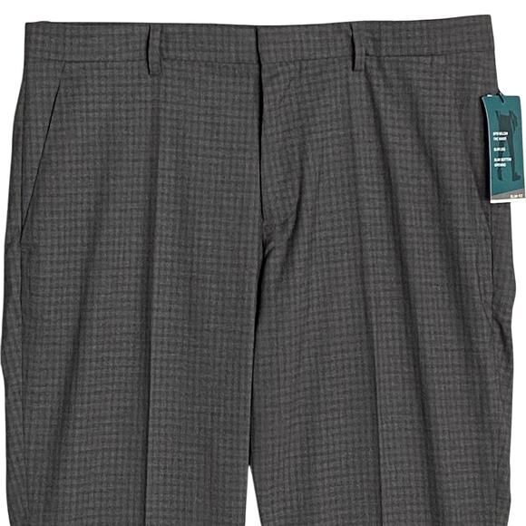 Perry Ellis Portfolio Pants Men's 34x32 Slim Fit Dress Pant Charcoal Gingham NEW - Picture 3 of 12